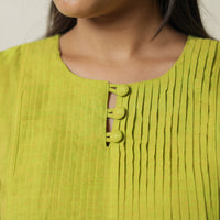 Lemon Green - Plain Cotton Pintuck Long Straight Kurta 29