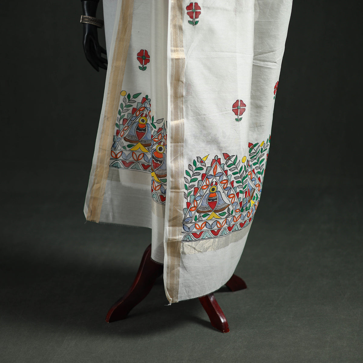 Handloom Chanderi Silk Handpainted Madhubani Dupatta with Zari Border 14