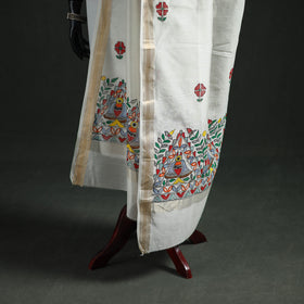 Handloom Chanderi Silk Handpainted Madhubani Dupatta with Zari Border 14
