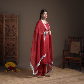 Sequin Work Plain Kota Doria Cotton Suit Set with Lace Work Dupatta for Women 02