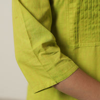 Lemon Green - Plain Cotton Pintuck Long Straight Kurta 29