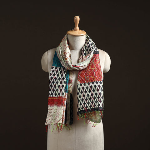 Patchwork Reversible Silk Bengal Hand Kantha Stitch Stole 48