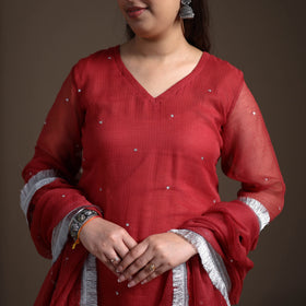Sequin Work Plain Kota Doria Cotton Suit Set with Lace Work Dupatta for Women 02