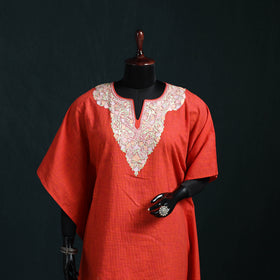 Red - Kashmiri Aari Hand Embroidered Cotton Kaftan (Long) 50