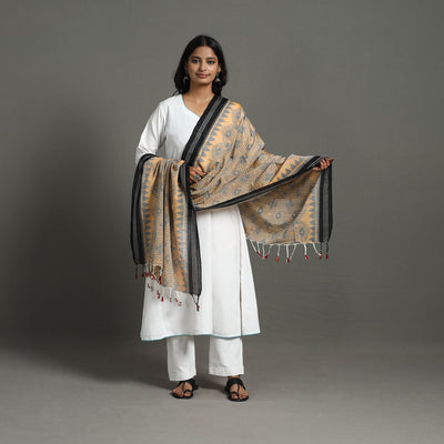 Orange - Handloom Cotton Maniabandha Ikat Dupatta with Tassels 18