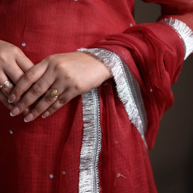 Sequin Work Plain Kota Doria Cotton Suit Set with Lace Work Dupatta for Women 02