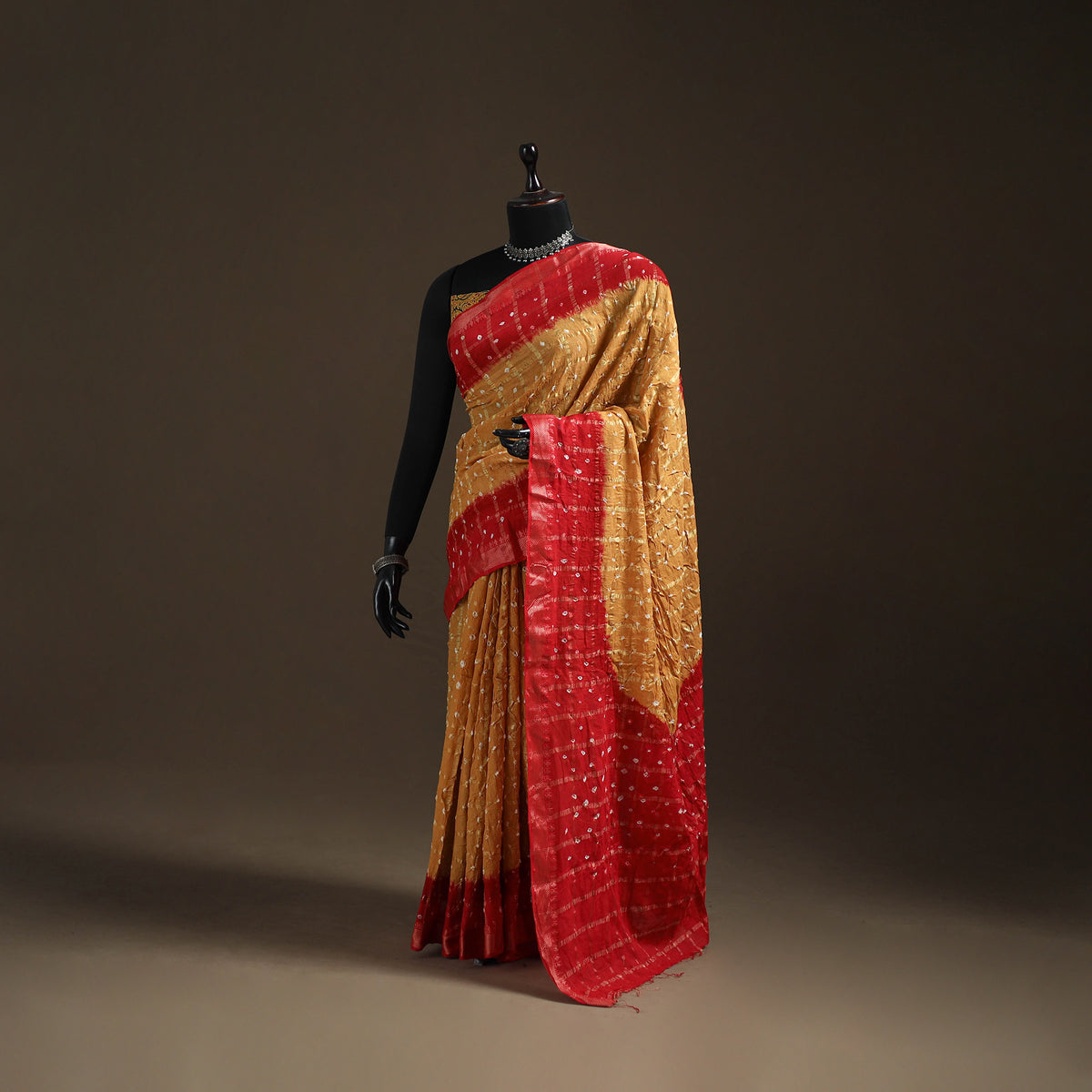 Yellow - Kutch Rai Bandhani Pure Mul Cotton Saree with Blouse Piece 37