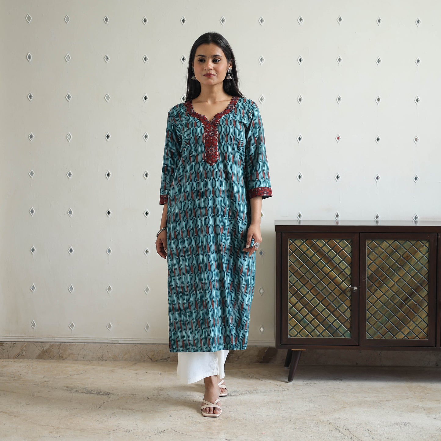 Blue - Jahota Block Print Cotton Straight Kurta 17