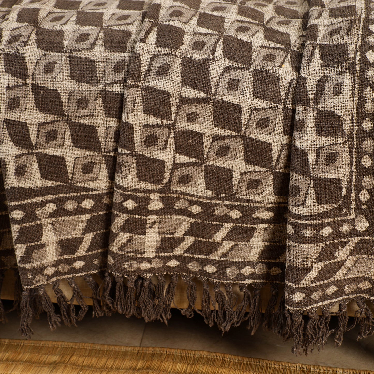 Brown Handloom Jaipur Block Print Cotton Sofa Throw