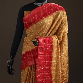 Yellow - Kutch Rai Bandhani Pure Mul Cotton Saree with Blouse Piece 37