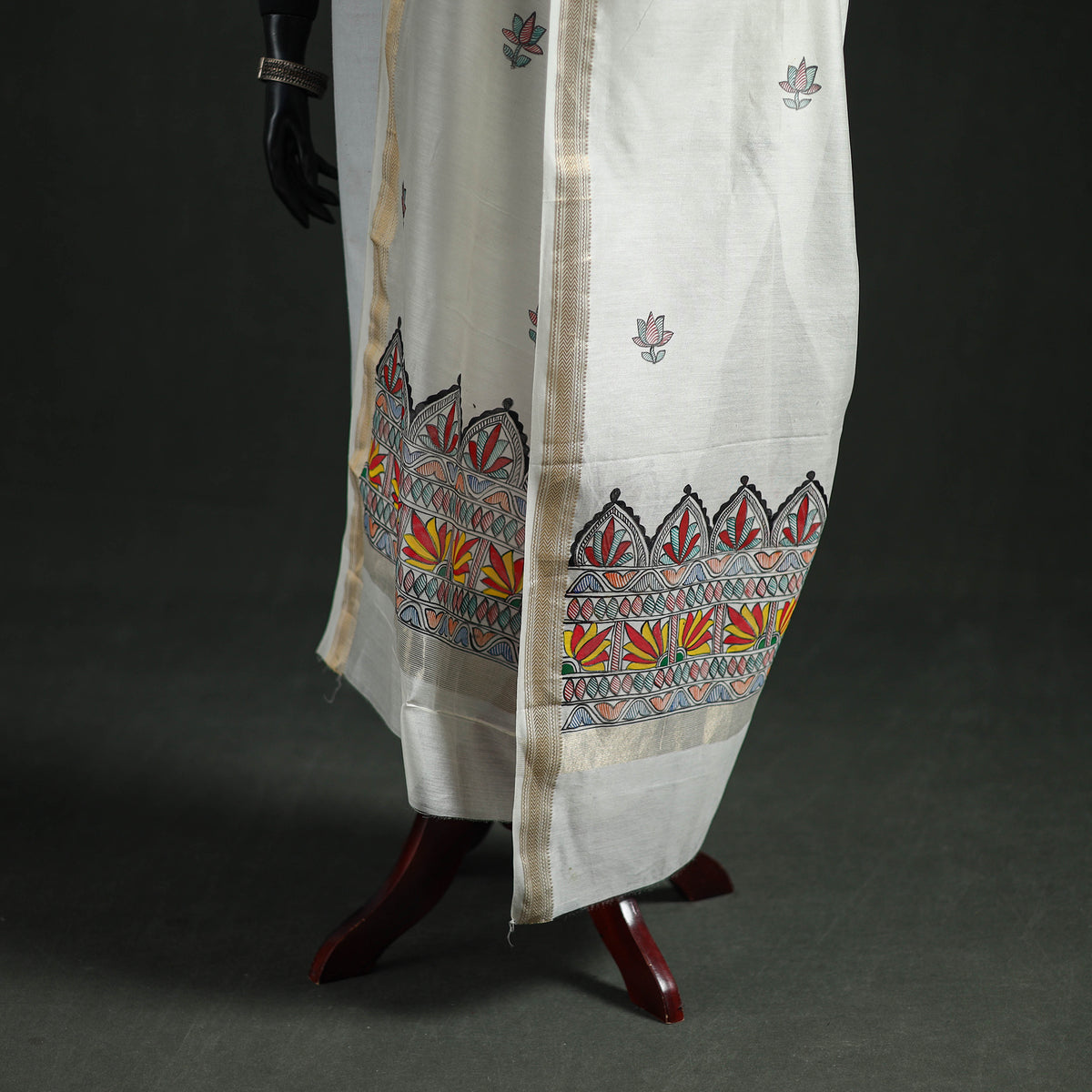 Handloom Chanderi Silk Handpainted Madhubani Dupatta with Zari Border 15