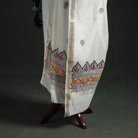 Handloom Chanderi Silk Handpainted Madhubani Dupatta with Zari Border 15