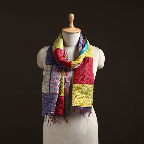 Patchwork Reversible Silk Bengal Hand Kantha Stitch Stole 50