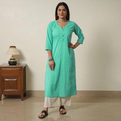 Light Green - Plain Cotton Long Straight Kurta 03