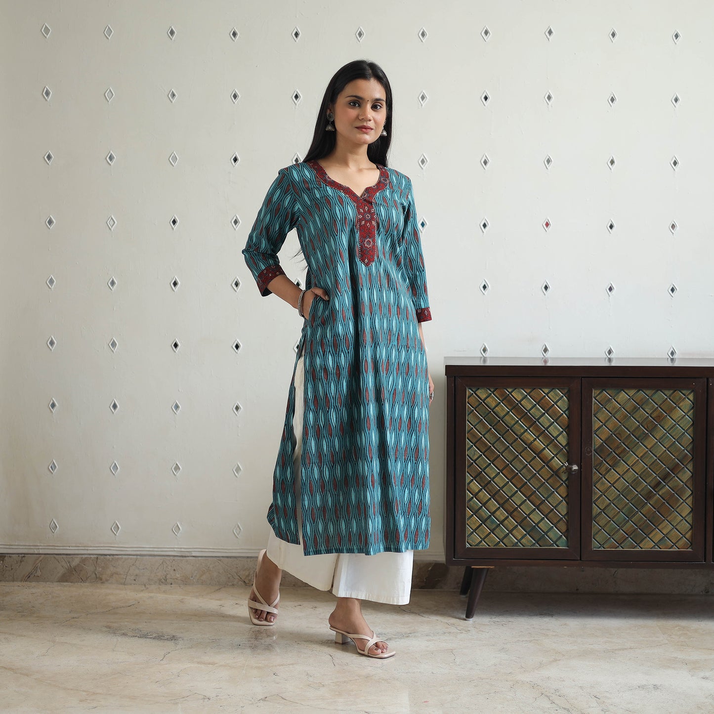 Blue - Jahota Block Print Cotton Straight Kurta 17