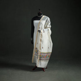 Handloom Chanderi Silk Handpainted Madhubani Dupatta with Zari Border 16