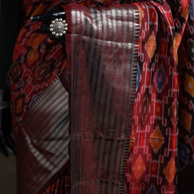 Red - Traditional Pochampally Ikat Handwoven Pure Silk Pattu Saree with Rudraksha Border 08