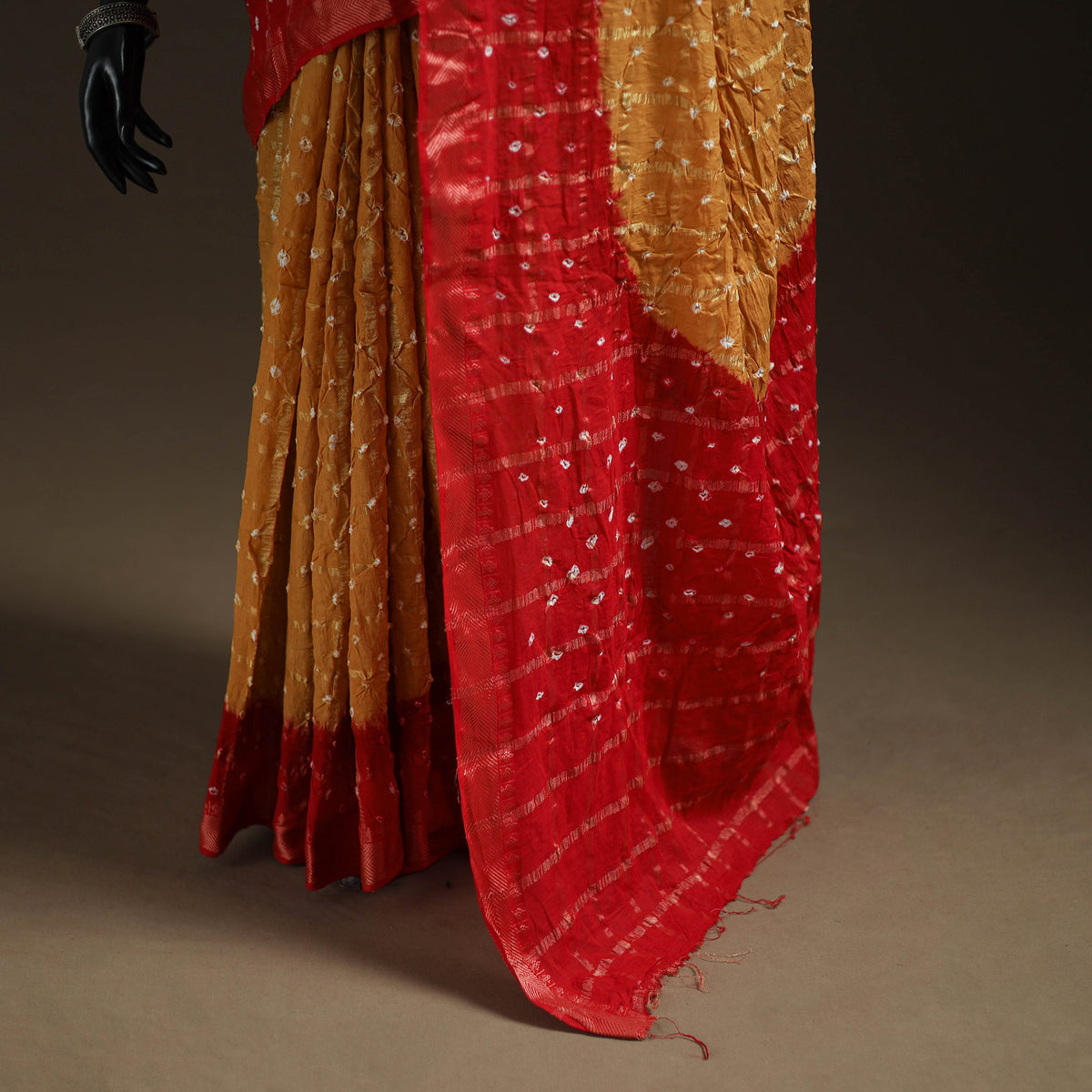 Yellow - Kutch Rai Bandhani Pure Mul Cotton Saree with Blouse Piece 37