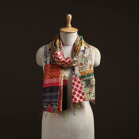 Patchwork Reversible Silk Bengal Hand Kantha Stitch Stole 52