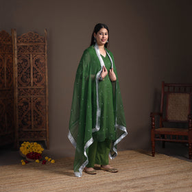 Sequin Work Plain Kota Doria Cotton Suit Set with Lace Work Dupatta for Women 03