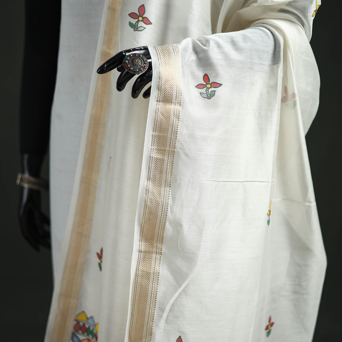 Handloom Chanderi Silk Handpainted Madhubani Dupatta with Zari Border 16