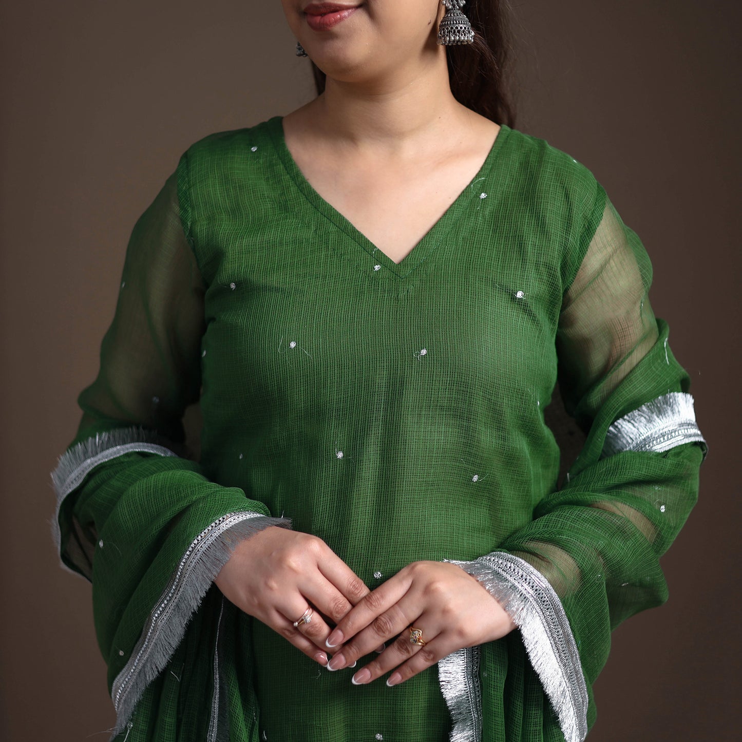 Sequin Work Plain Kota Doria Cotton Suit Set with Lace Work Dupatta for Women 03