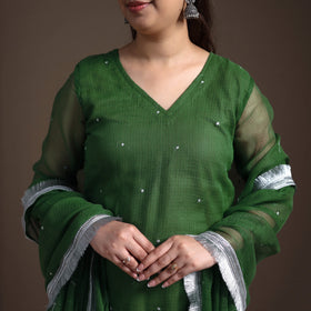 Sequin Work Plain Kota Doria Cotton Suit Set with Lace Work Dupatta for Women 03