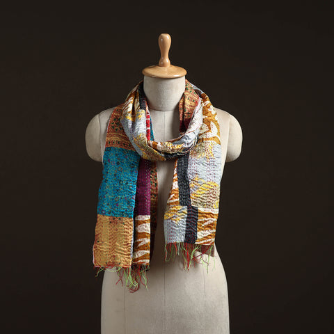 Patchwork Reversible Silk Bengal Hand Kantha Stitch Stole 54