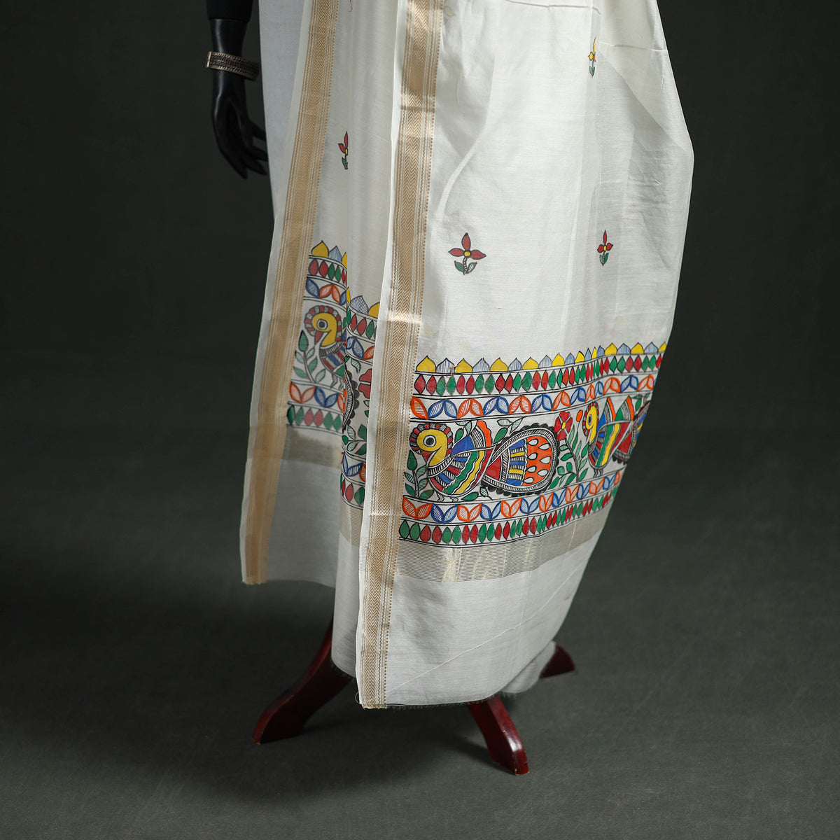 Handloom Chanderi Silk Handpainted Madhubani Dupatta with Zari Border 16