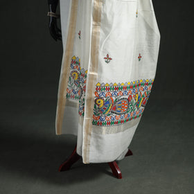 Handloom Chanderi Silk Handpainted Madhubani Dupatta with Zari Border 16