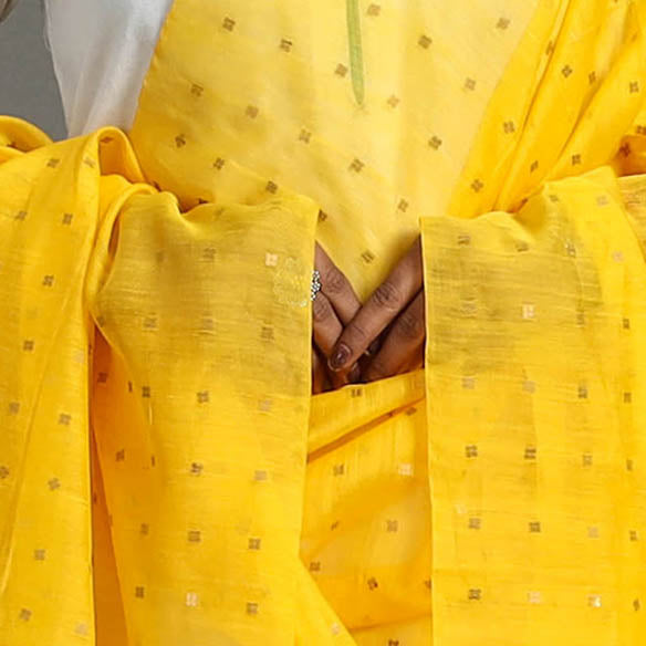 Yellow - Bengal Silk Cotton Sequin Work Handloom Dupatta 20