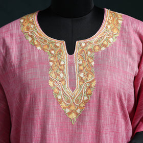 Pink - Kashmiri Aari Hand Embroidered Cotton Kaftan (Long) 51