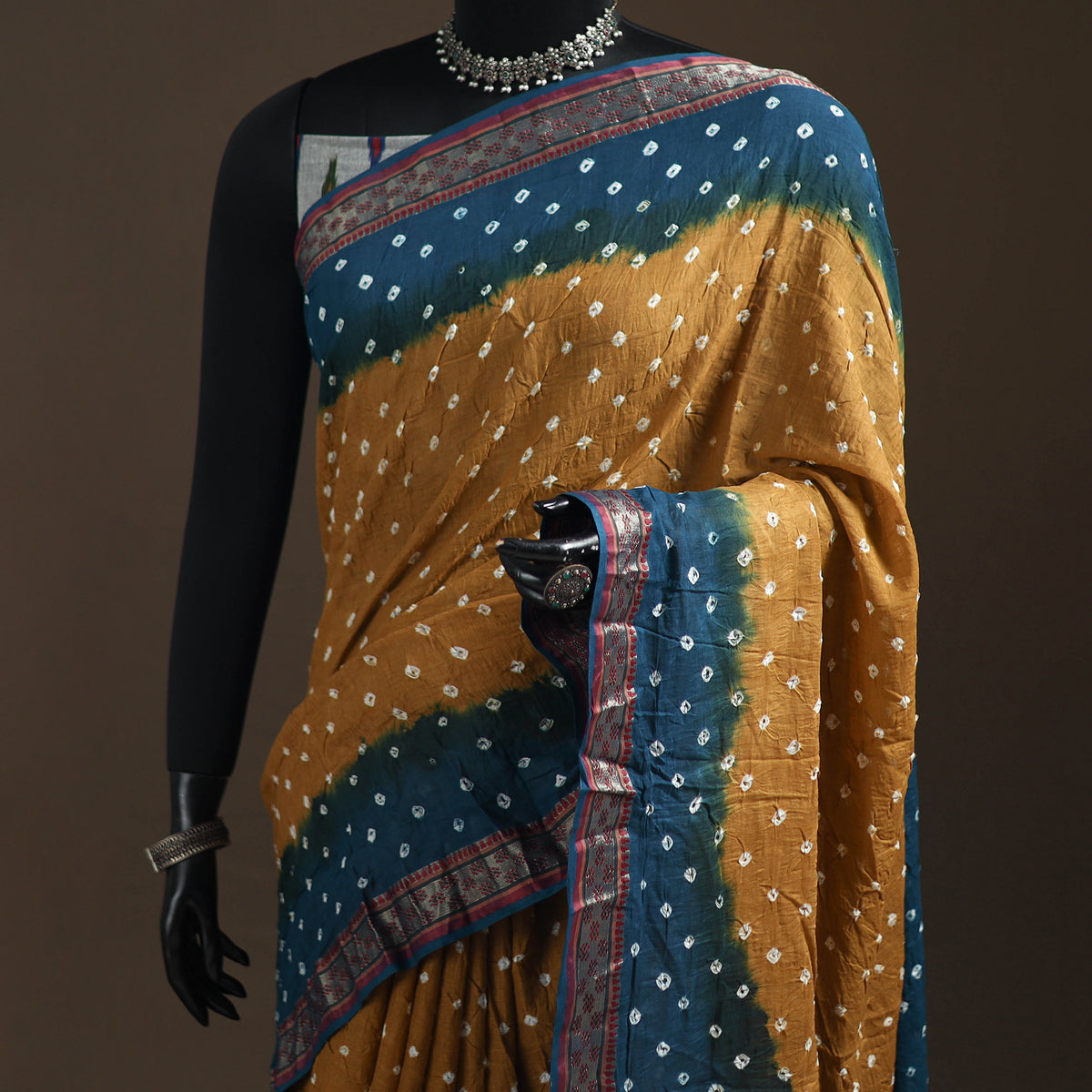 Yellow - Kutch Rai Bandhani Pure Mul Cotton Saree with Blouse Piece 36