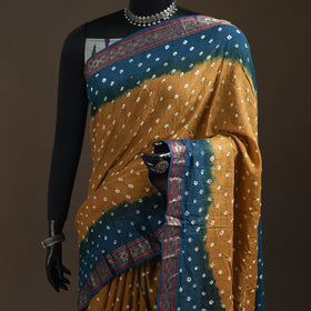 Yellow - Kutch Rai Bandhani Pure Mul Cotton Saree with Blouse Piece 36