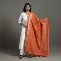 Dark Peach - Handloom Cotton Maniabandha Ikat Dupatta 21