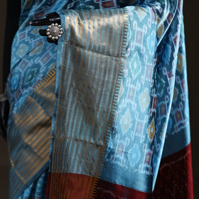 Blue - Traditional Pochampally Ikat Handwoven Pure Silk Pattu Saree with Rudraksha Border 09