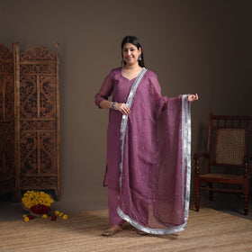 Sequin Work Plain Kota Doria Cotton Suit Set with Lace Work Dupatta for Women 07