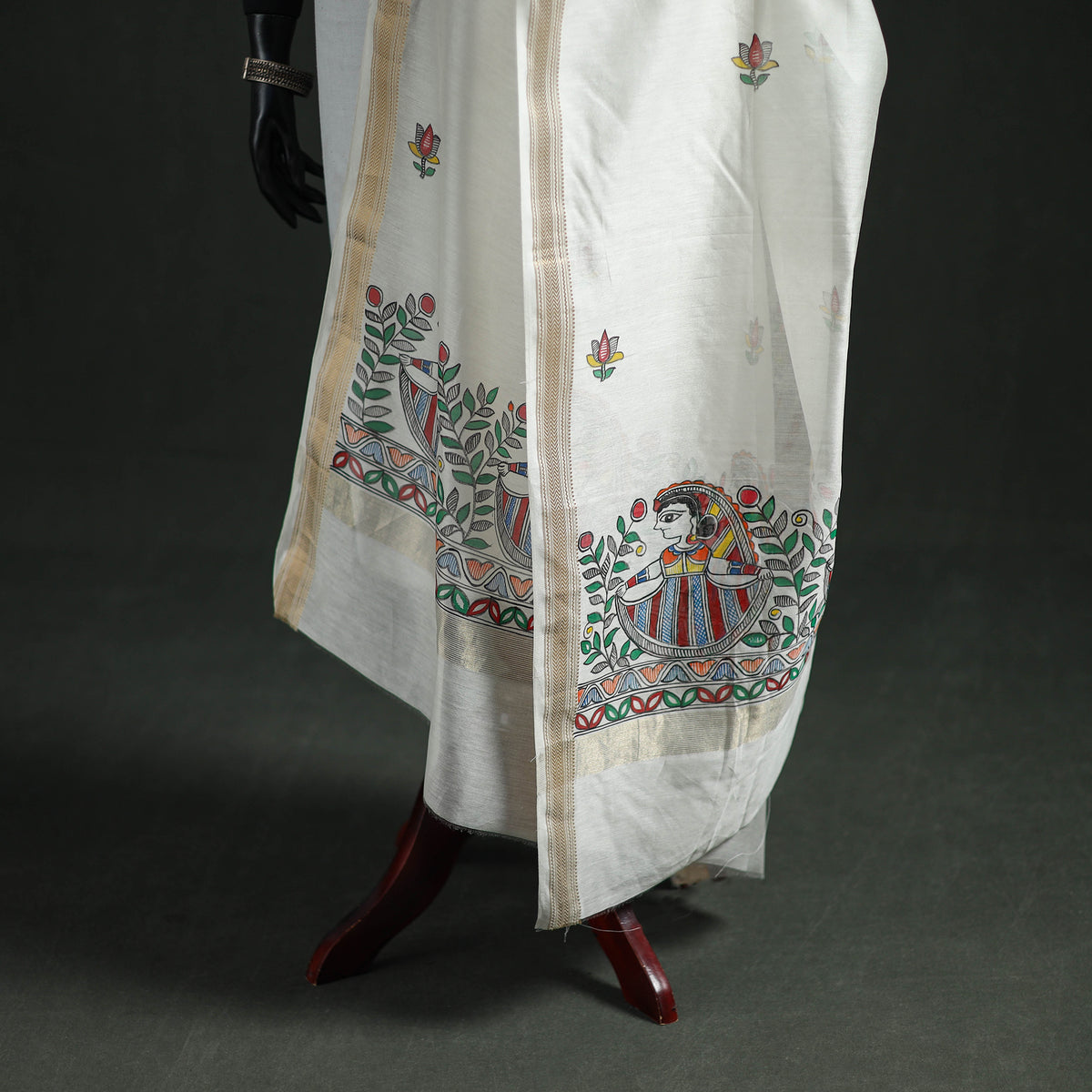 Handloom Chanderi Silk Handpainted Madhubani Dupatta with Zari Border 17