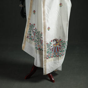 Handloom Chanderi Silk Handpainted Madhubani Dupatta with Zari Border 17