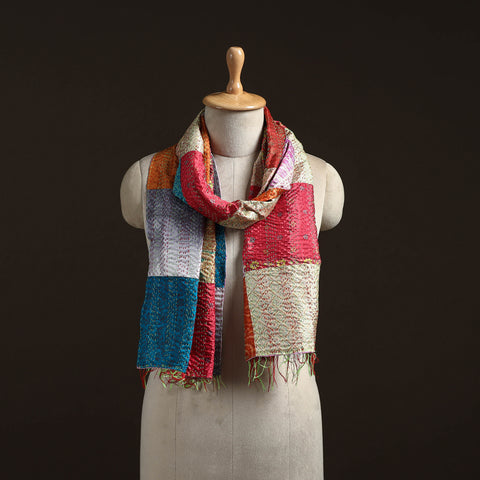 Patchwork Reversible Silk Bengal Hand Kantha Stitch Stole 58