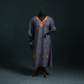 Blue - Kashmiri Aari Hand Embroidered Cotton Kaftan (Long) 52