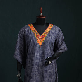 Blue - Kashmiri Aari Hand Embroidered Cotton Kaftan (Long) 52