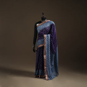 Blue - Kutch Rai Bandhani Pure Mul Cotton Saree with Blouse Piece 35
