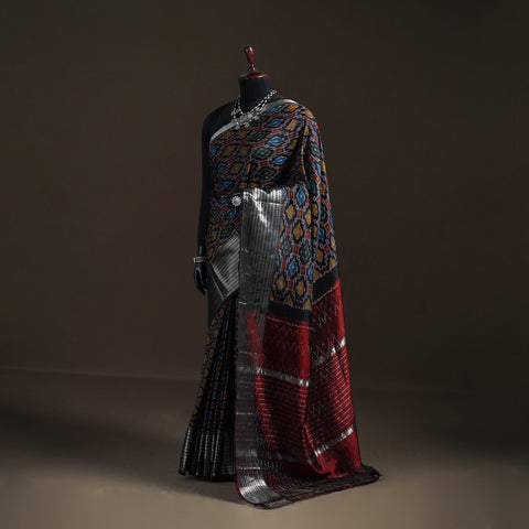 Traditional Pochampally Ikat Handwoven Pure Silk Pattu Saree with Rudraksha Border 10