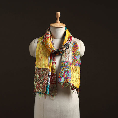 Patchwork Reversible Silk Bengal Hand Kantha Stitch Stole 59