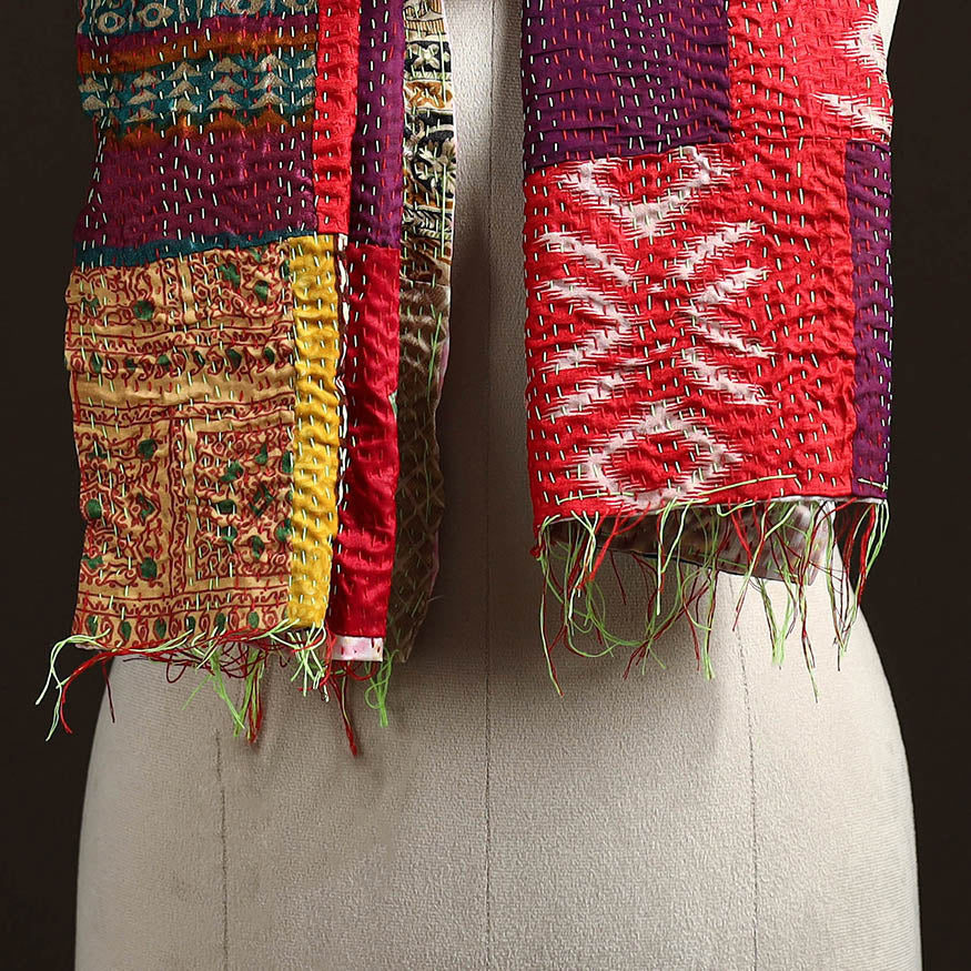 Patchwork Reversible Silk Bengal Hand Kantha Stitch Stole 60