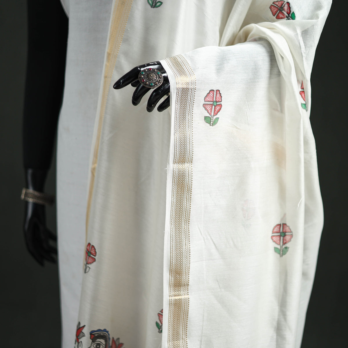 Handloom Chanderi Silk Handpainted Madhubani Dupatta with Zari Border 18