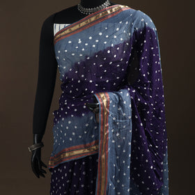 Blue - Kutch Rai Bandhani Pure Mul Cotton Saree with Blouse Piece 35