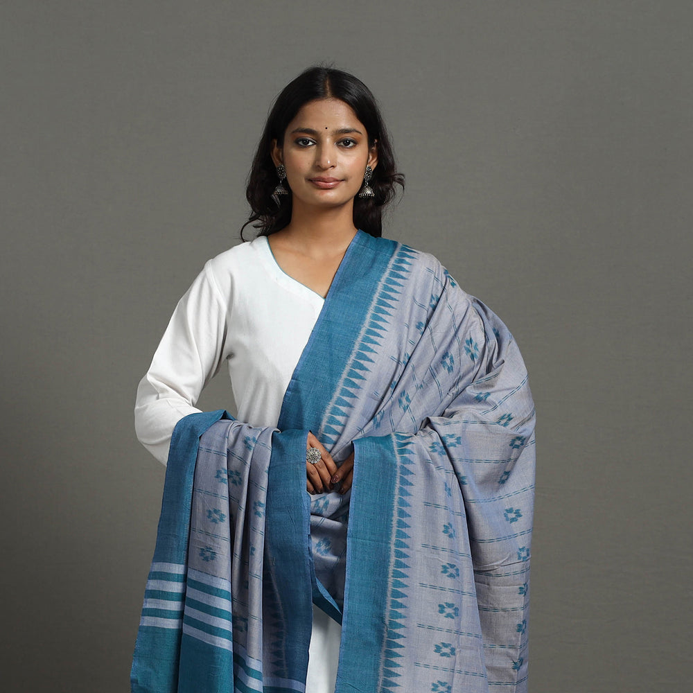 Grey - Handloom Cotton Maniabandha Ikat Dupatta 22