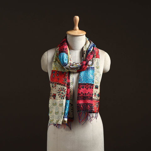 Patchwork Reversible Silk Bengal Hand Kantha Stitch Stole 61